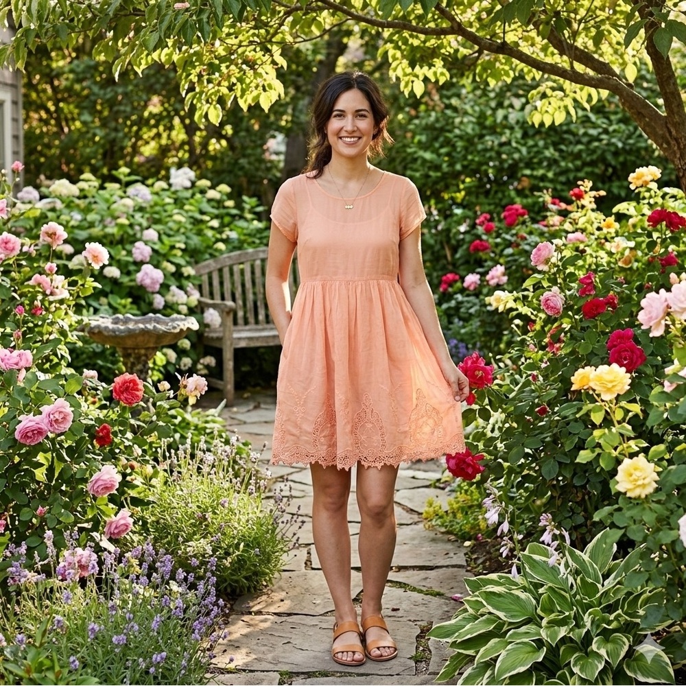 Monteau Cute Coral Dress with Crochet Hem - Medium